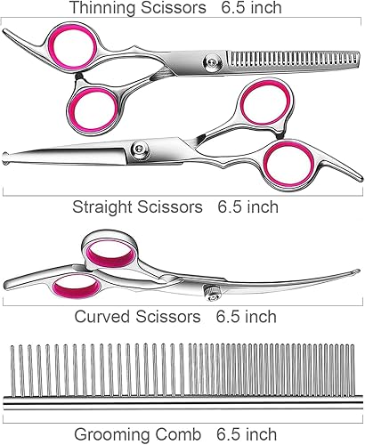 Miniatura 6 de Kit de tijeras de aseo para perros 5 en 1, tijeras profesionales para aseo con puntas redondas de seguridad, tijeras de aseo con revestimiento