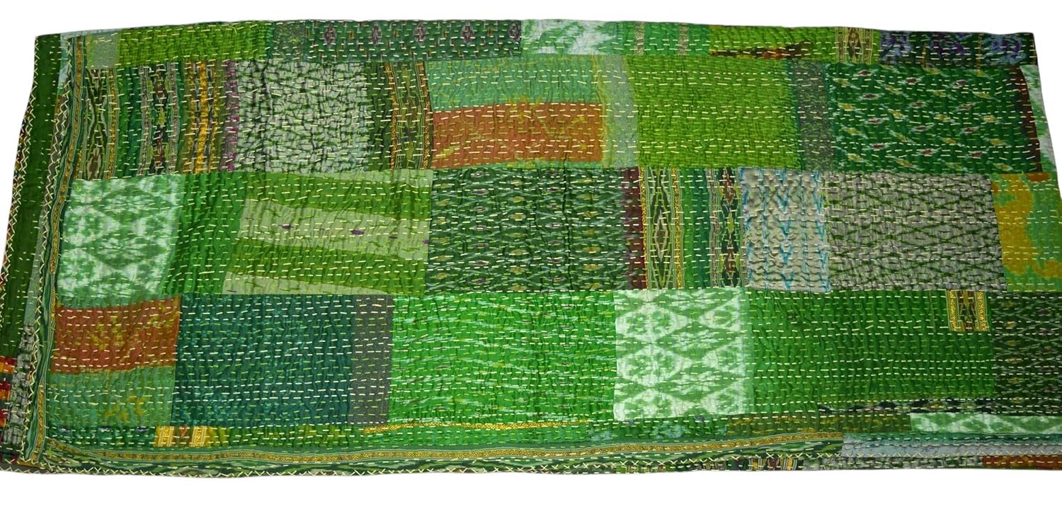 Indische Kantha-Steppdecke, Patchwork, Vintage, Doppelgröße, Überwurf