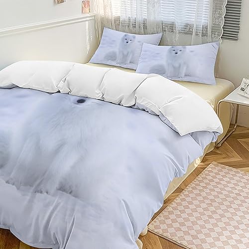 Arctic Fox in The Snow - Juego de sábanas suaves tamaño King, juego de ropa de cama de 3 piezas, juego de edredón lavado con 2 fundas de almohada,