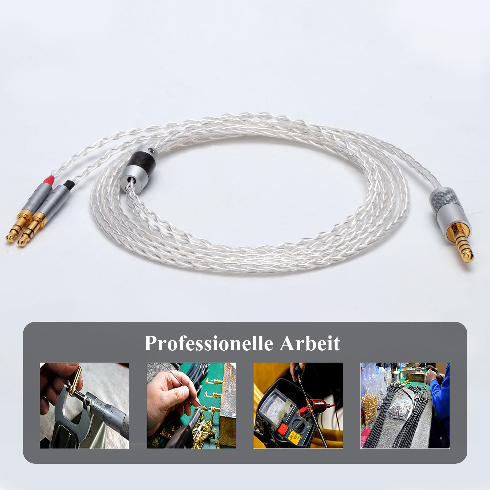 Monosaudio Câble de mise à niveau pour casque HiFi haut de gamme - 4,4 mm mâle vers double 3,5 mm - Isolation PTFE - Câble de rechange de 1,5 m avec 16 fils OCC - Conducteur en cuivre OCC - Pour HE4XX