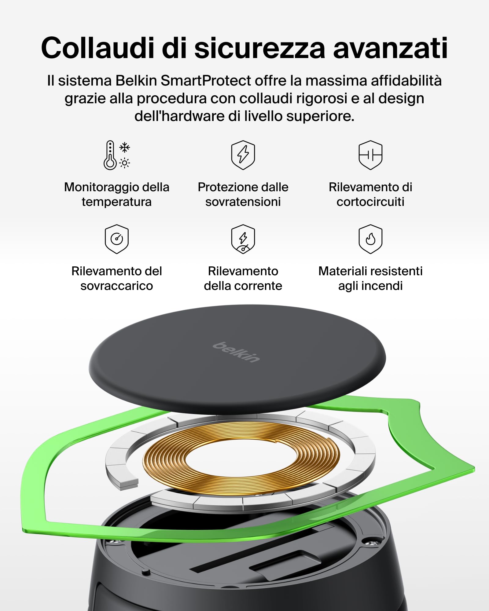 Belkin UltraCharge Pro Caricatore Wireless Qi2 25W 2 in 1 - Nero | Caricatore Wireless Magnetico Convertibile MagSafe, Certificato Qi2.2 per iPhone, Apple Watch, Auricolari, Alimentatore 45W