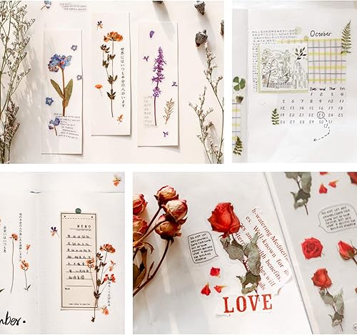 Miniatura 7 de Mayplous 12 hojas de calcomanías para álbumes de recortes, decoración de flores y plantas para planificador, diario, álbum, diarios, PET