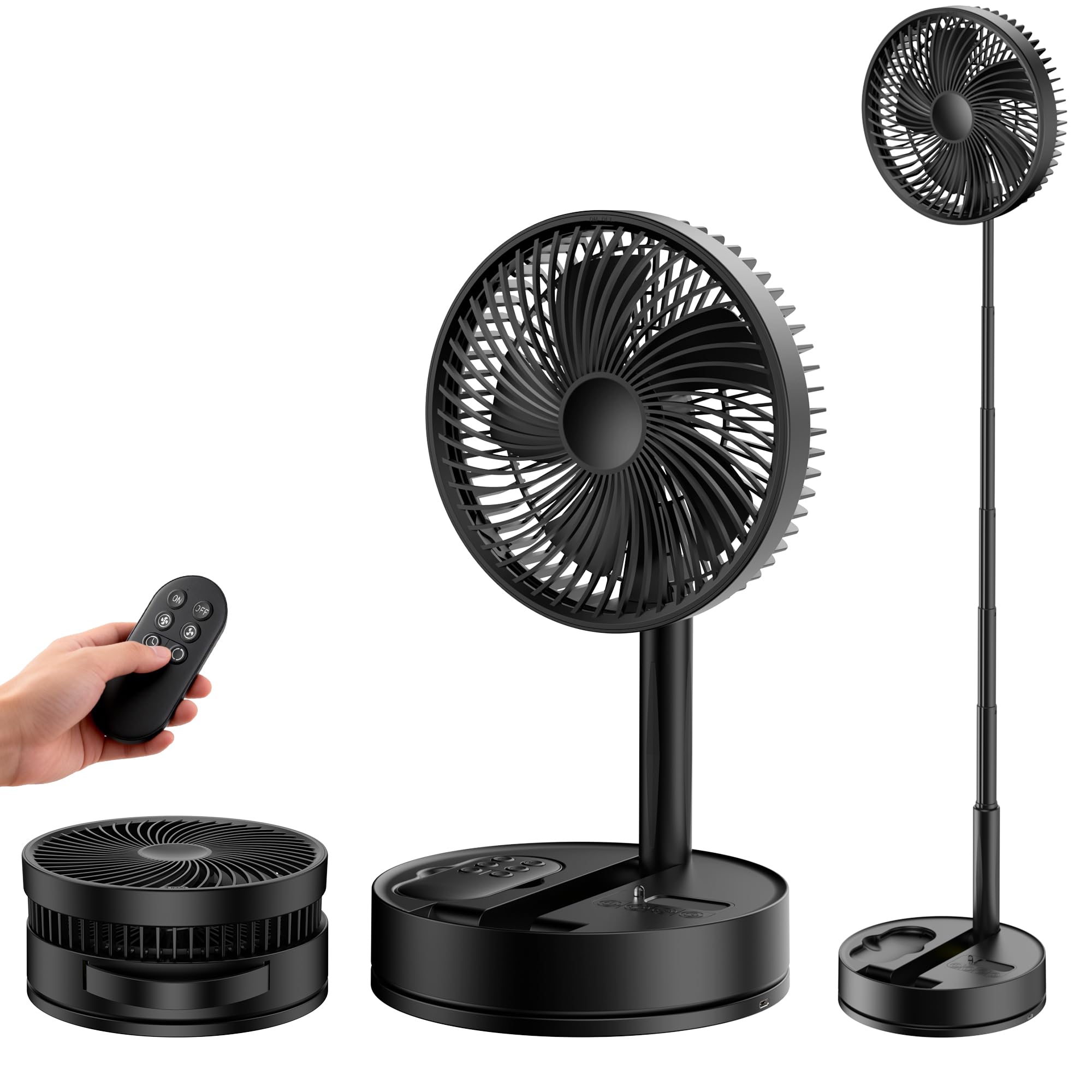 Portable Standing Oscillating Rechargeable Fan - 8" 8000mah Battery Operated USB Fans for Bedroom Quiet Remote Folding Pedestal Floor Ventilador Foldable Table Desk Room Office Camping Cruise Travel