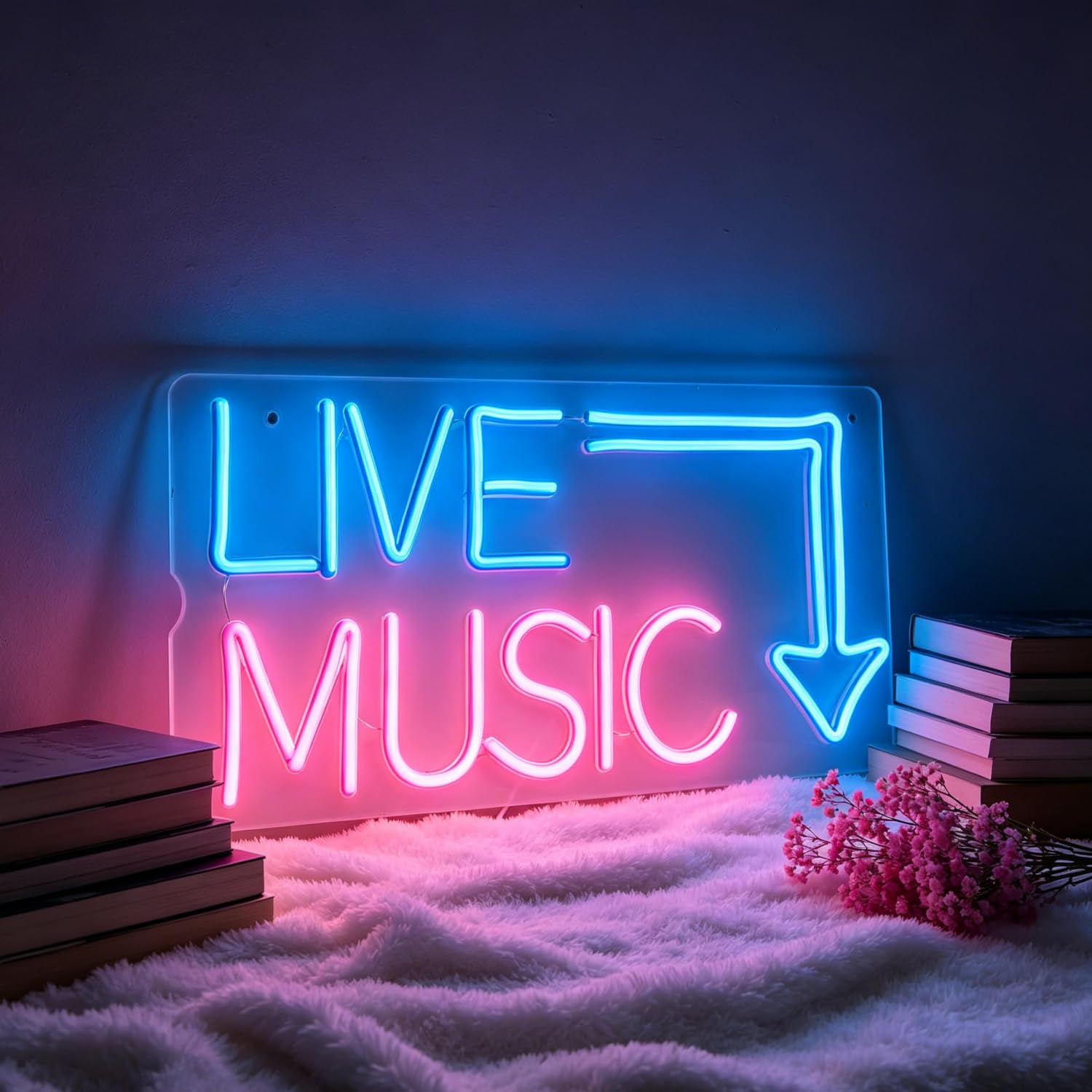 Live Music Neon Signs for Wall Decor Neon Light Up Letters Sign Dimmable USB Powered Music Neon Lights Business Led Sign for Bedroom Home Bar Wall Music Studio Rec Room Game Party Decor 16.5”x8.7”