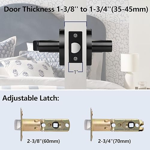 Miniatura 4 de HISAFE Manija de puerta de palanca de privacidad resistente negra mate para dormitoriobaño Palanca de puerta redonda reversible X-8606-DB-BK