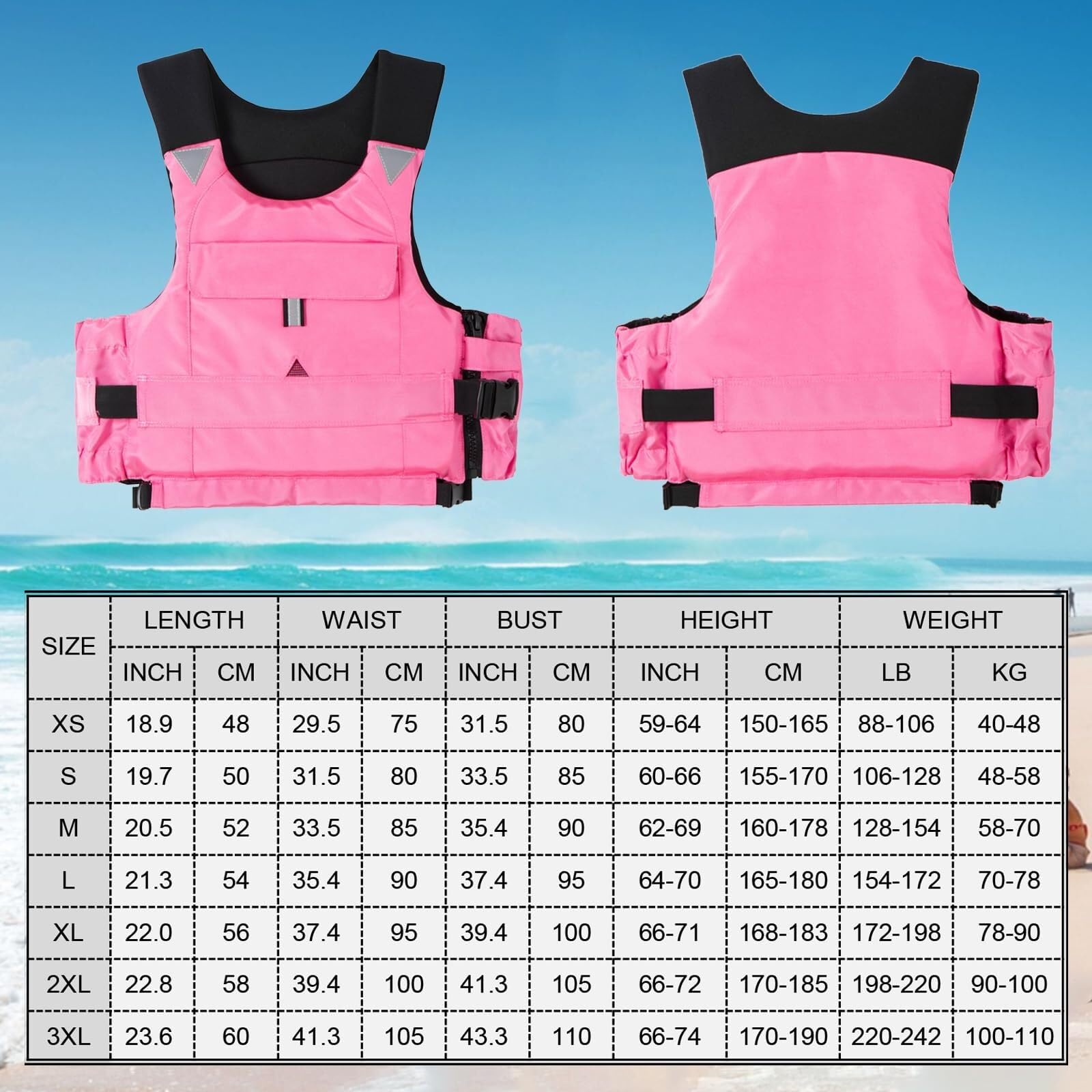 Veste de Surf avec Fermeture Éclair et Ceinture Réglable | Veste de Surf avec Sangle de Sécurité for Kayak, Surf, Pêche, Sports de Pagaie