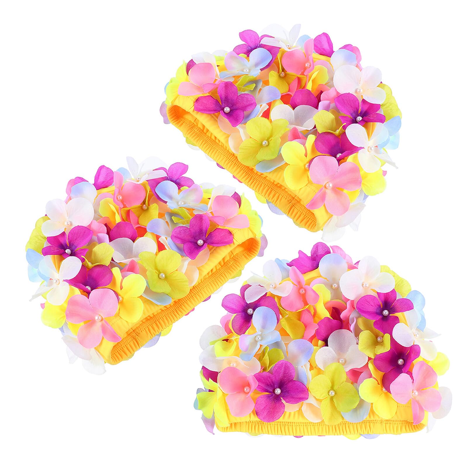 Cuffia Piscina Donna Fiori Festa Estiva 3 Pezzi in Chinlon | Petali dal Design Retrò, Vestibilità Comoda per Chioma Lunghi, e Minore Resistenza in Acqua