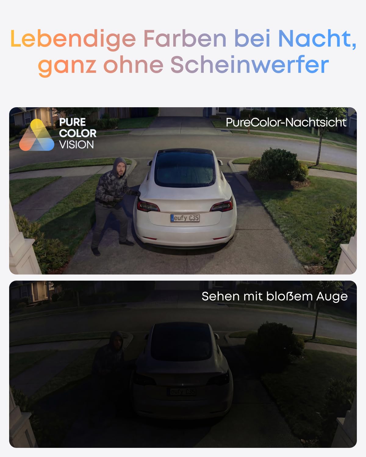 eufy eufyCam C35, Kabellose Überwachungskamera Außen & Innen, Magnetische Halterung, Farbnachtsicht, Lokaler Speicher, IP67 Wetterfest, Solarpanel-Kompatibel, Ohne ABO, Weiß