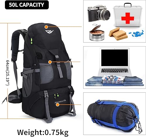 Miniatura 3 de Morral de senderismo. Morral ligero para acampar, con impermeabilidad 50L para uso al aire libre.