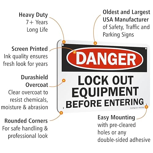 Vista 4 de SmartSign Letrero "Peligro - Bloquea el equipo antes de entrar" Aluminio de 7 x 10 pulgadas Aluminio no reflectante de 7" x 10