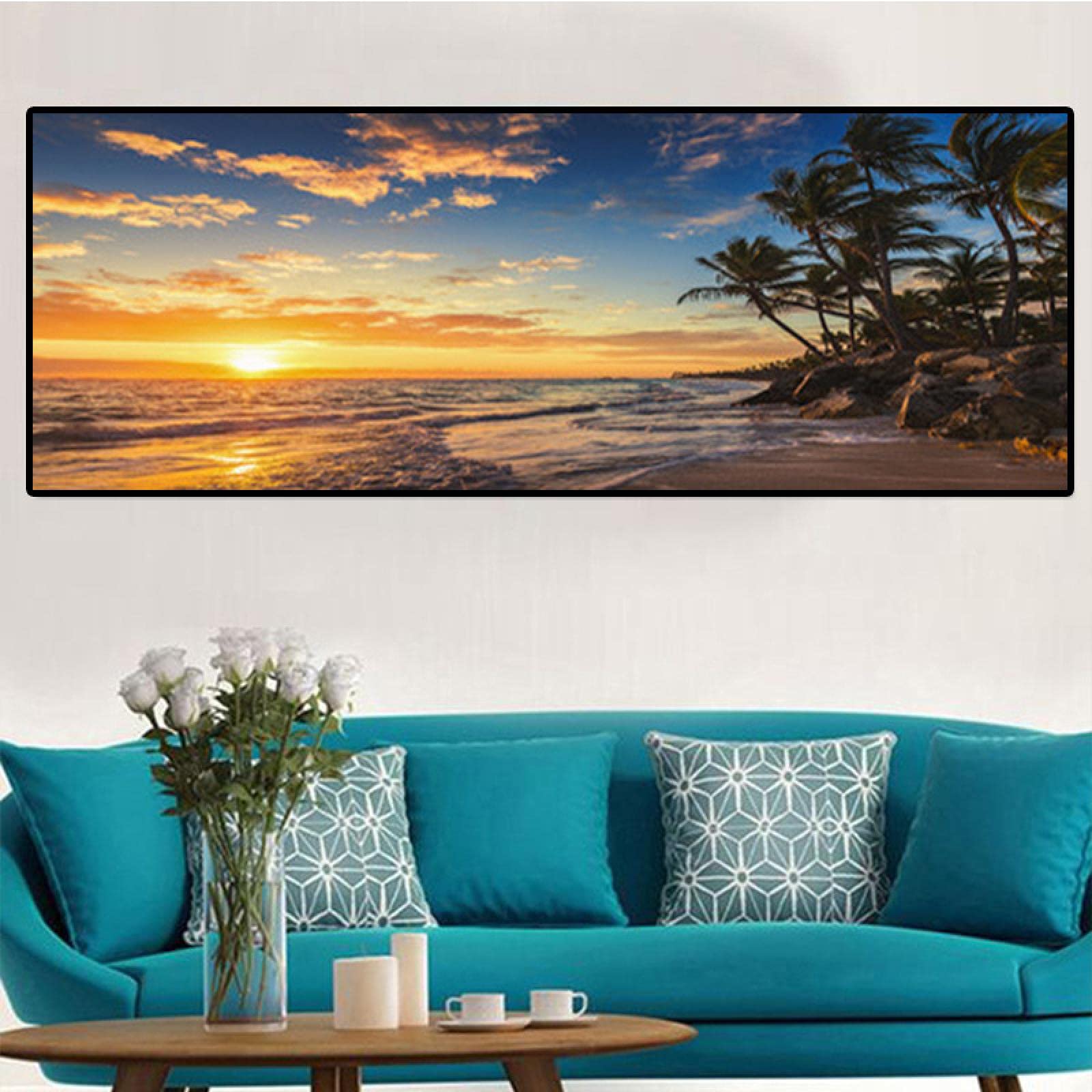 Amazon.co.jp: 自然の風景の夕日海のビーチのポスターキャンバス