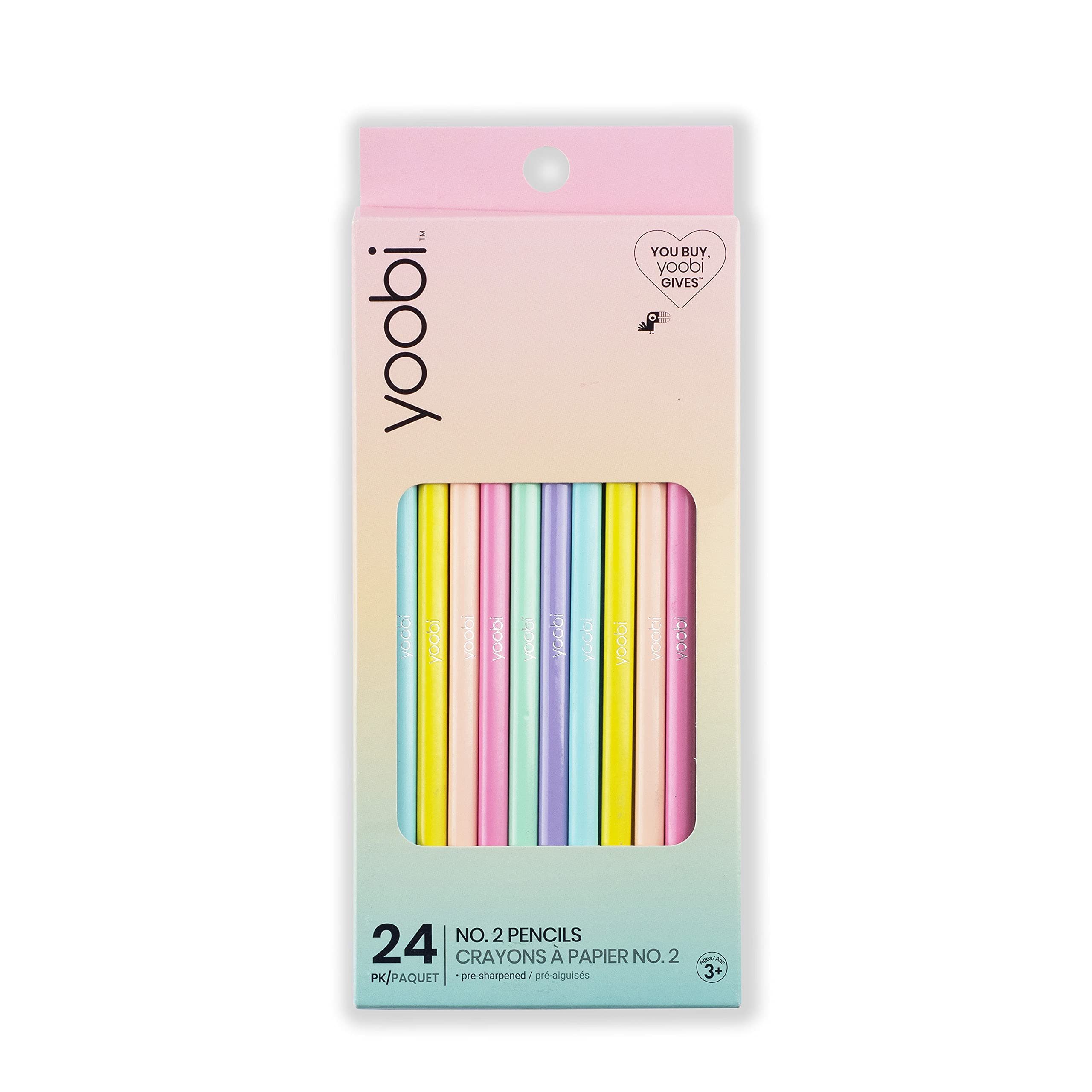 Yoobi No. 2 Pencils, 24 Pack Assorted Colors Pastels Pre