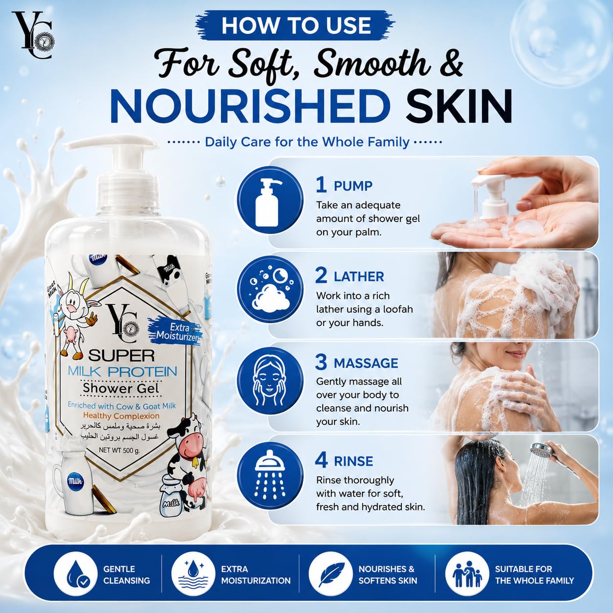 乳液・ミルク yu-channel Buy YC Shower Gel (500g, Super Milk Protein Shower Gel – Enriched