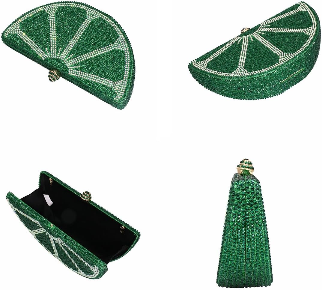 Women Rhinestone Clutch Purse Watermelon Shape Handbag Cute Fruit Crossbody Bag Crystal Wedding Party Purse