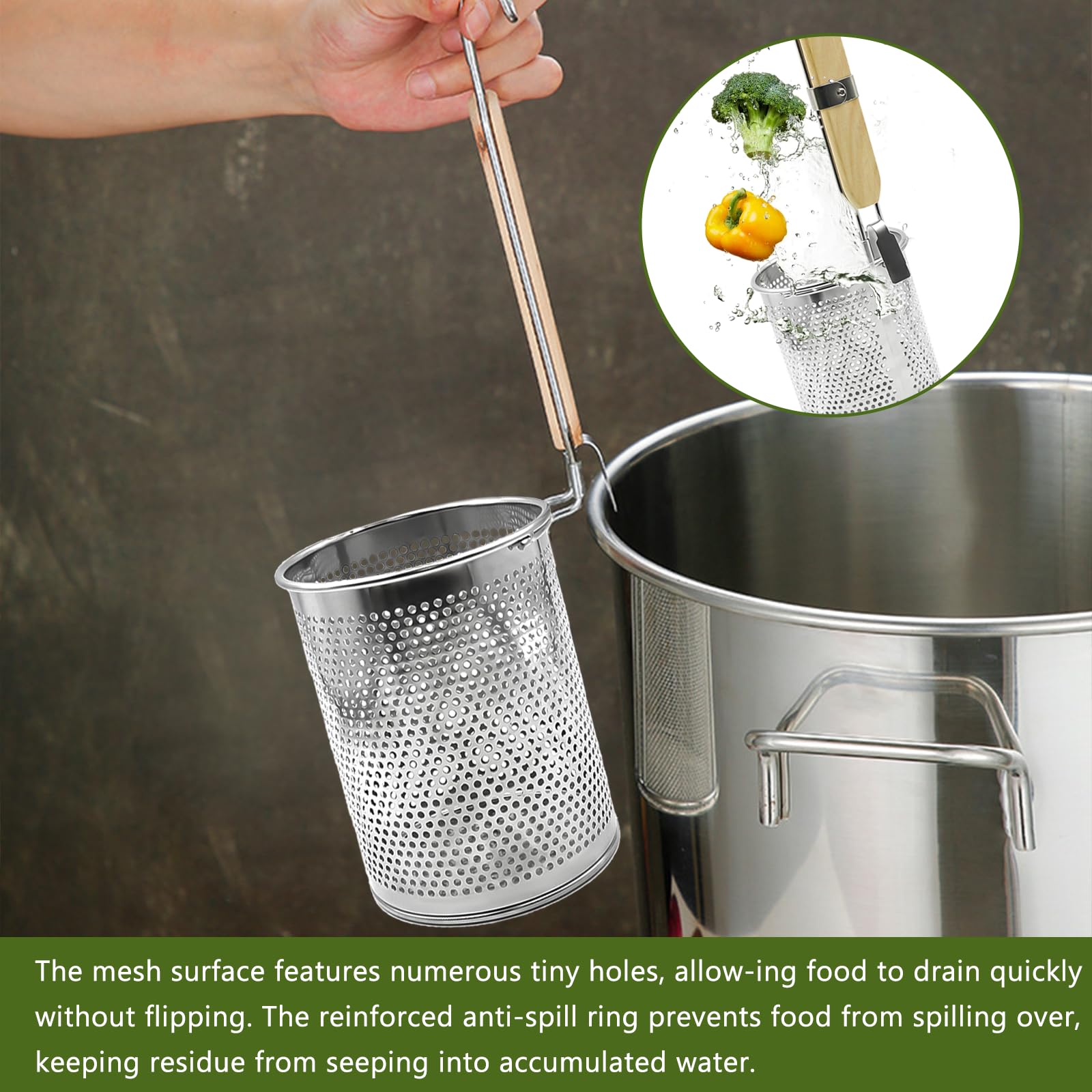 OMJMYY Set di 2 Cestello per Pasta 12cm Colapasta Acciaio Inox Cestello per Pasta Separata Scolapasta con Manico Cesto Colino in Metallo per Lavare Friggere Cuocere a Vapore Drenare