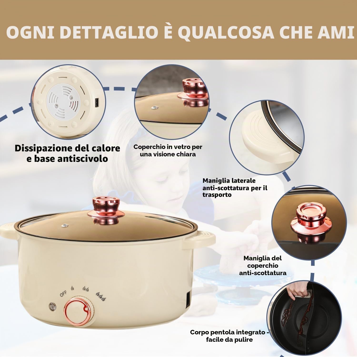 Hot Pot Elettrico da 3,5 L Casseruola Elettrico con Separatore 1000W Tre Regolazioni di Potere Antiaderente Pentola Versatile Zuppa Rapida per Friggere Ramen Fonduta Zuppa