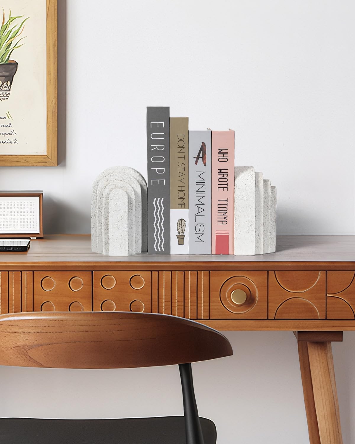 Resin Decor Bookends for Heavy Books - Set of 2, Aesthetically Layered Arch Design - Book Stopper for Bookshelves, Study Room, Kitchen Counter & Coffee Table - Modern Home Decor