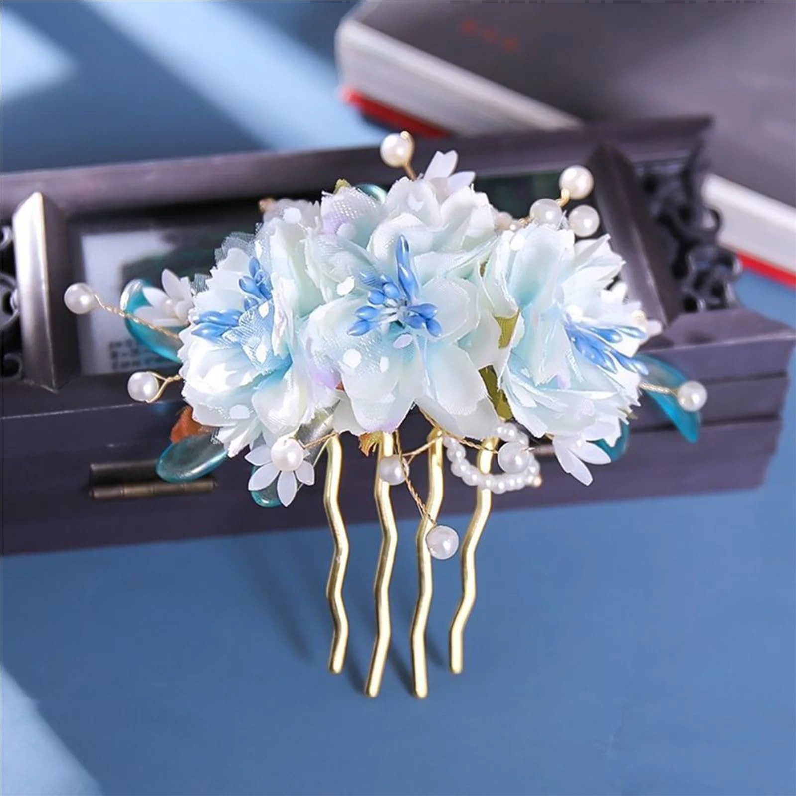 Bacchette per capelli Forcine for capelli a forma di U con fiori blu, fermagli for cinesi retrò, perle, nappe, gioielli for da donna, abito Hanfu per Donne