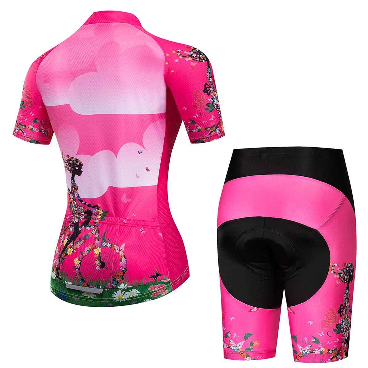 Completo da ciclismo da donna, con pantaloncini, abbigliamento estivo per bici da strada