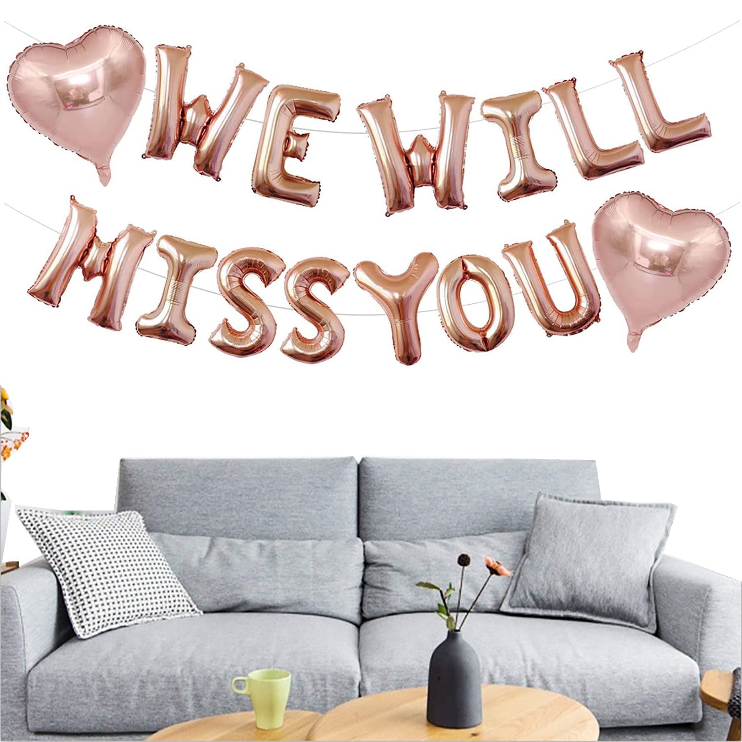 DUXUANT 'We Will Miss You' Balloons Flag Set (Rose Gold, 16" & 18" Heart Balloons, 25 Pieces, Reusable - Image 4