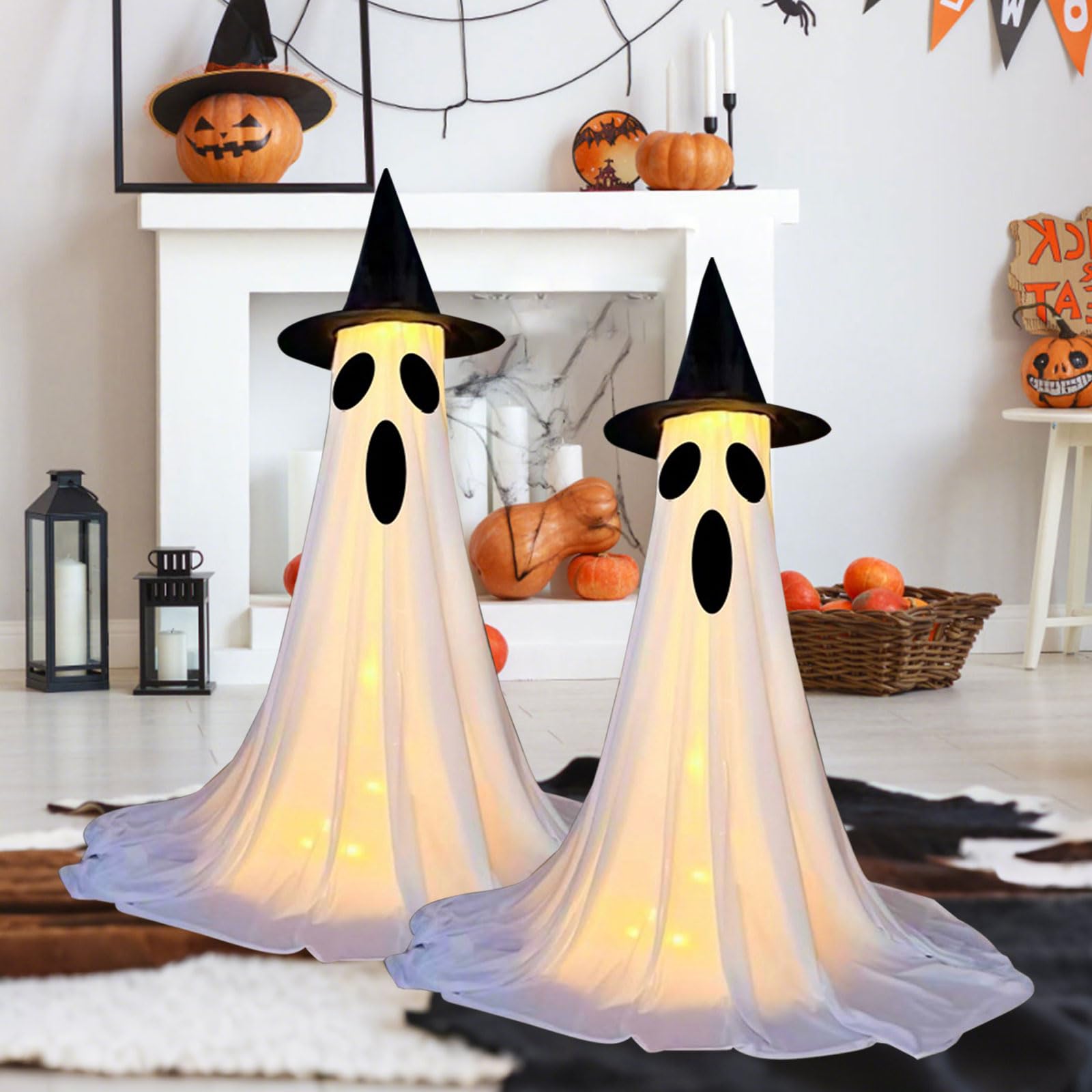 Longzhuo 2 Pezzi Decorazione Halloween Fantasma Luminoso 145 cm da Esterno