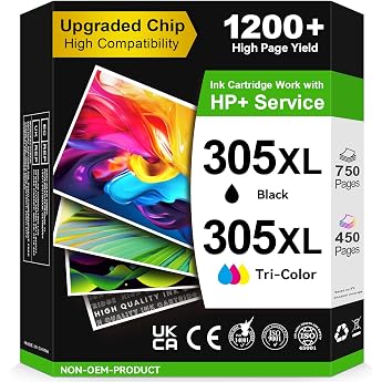 خراطيش طابعة 305 XL متوافقة مع خراطيش طابعة HP 305 الأصلية 305 XL باللون الأسود/الملون 750/450+ صفحات لطابعات HP DeskJet 2800e 2810e 2820e 2700 2710e 2720e Plus 4100 4120 Envy 6000 6020e 6032e