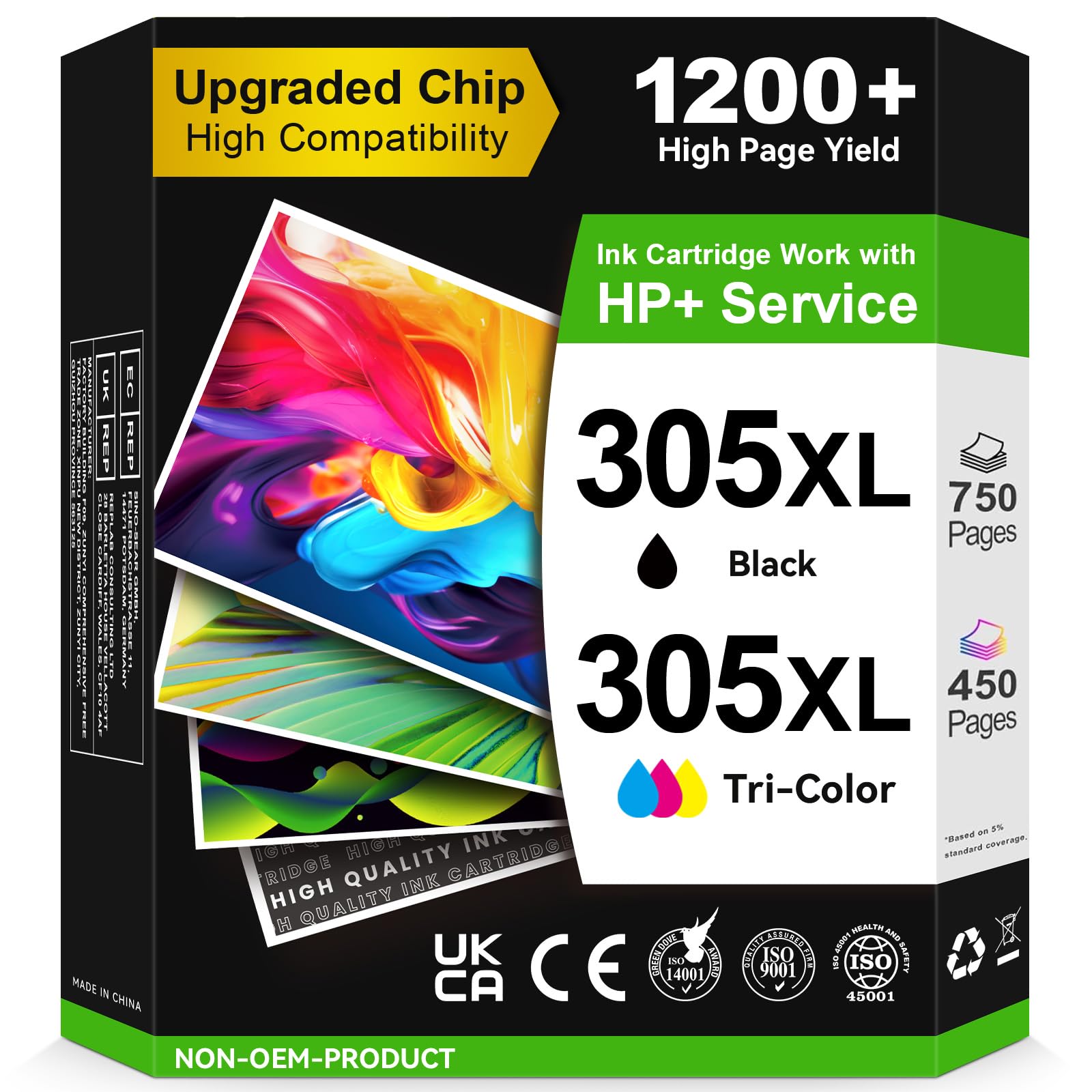 305 Druckerpatronen XL, Kompatibel für Original HP 305 Druckerpatronen, 305 XL Schwarz/Farbig |750/450+ Seiten für HP DeskJet 2800e 2810e 2820e 2700 2710e 2720e Plus 4100 4120 Envy 6000 6020e 6032e
