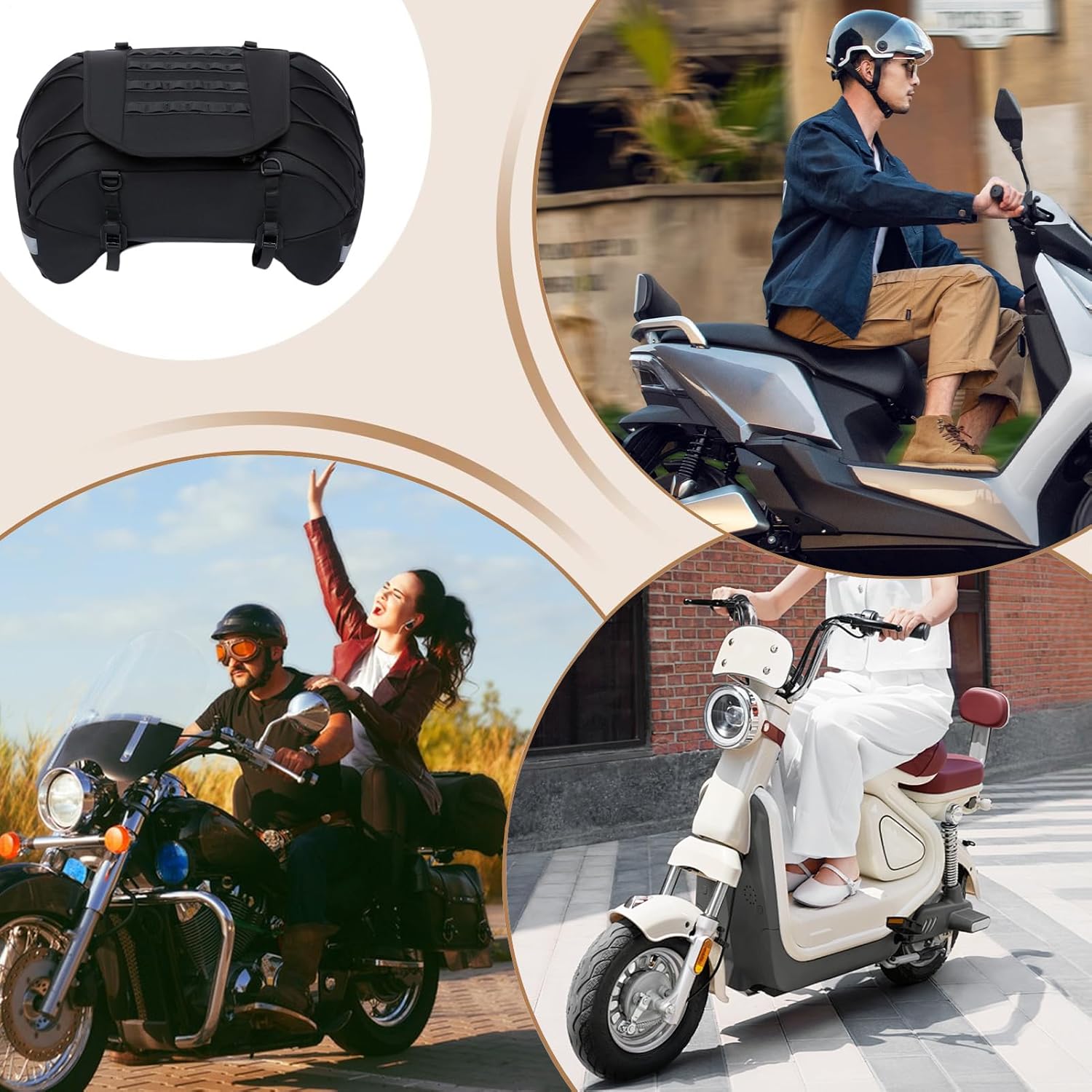 バイク用リアシートバッグ - ストリートバイク用リアシート荷物 | 全天候反射型防水サドルバッグ雨の日旅行夜間通勤ロードトリップ用