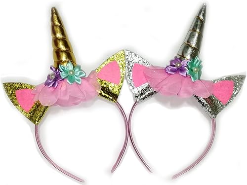 2 diademas de cuerno de unicornio, flores, orejas de gato, para fiestas de cumpleaños, Navidad, Halloween, accesorios de fotos, suministros de