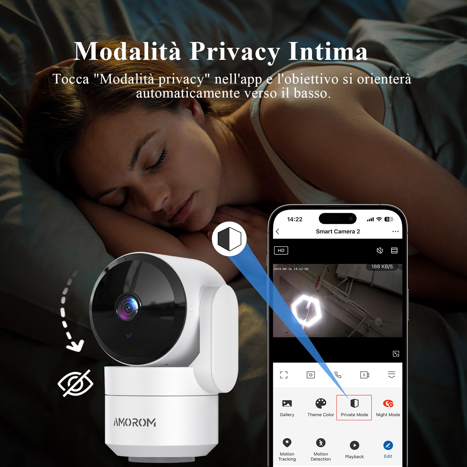 AMOROM Telecamera WiFi Interno con Rilevamento del Movimento Tramite IA, Pan/Tilt, Visione Notturna, Audio Bidirezionale, Compatibile con Alexa, 2.4Ghz Wifi, 4 Pack