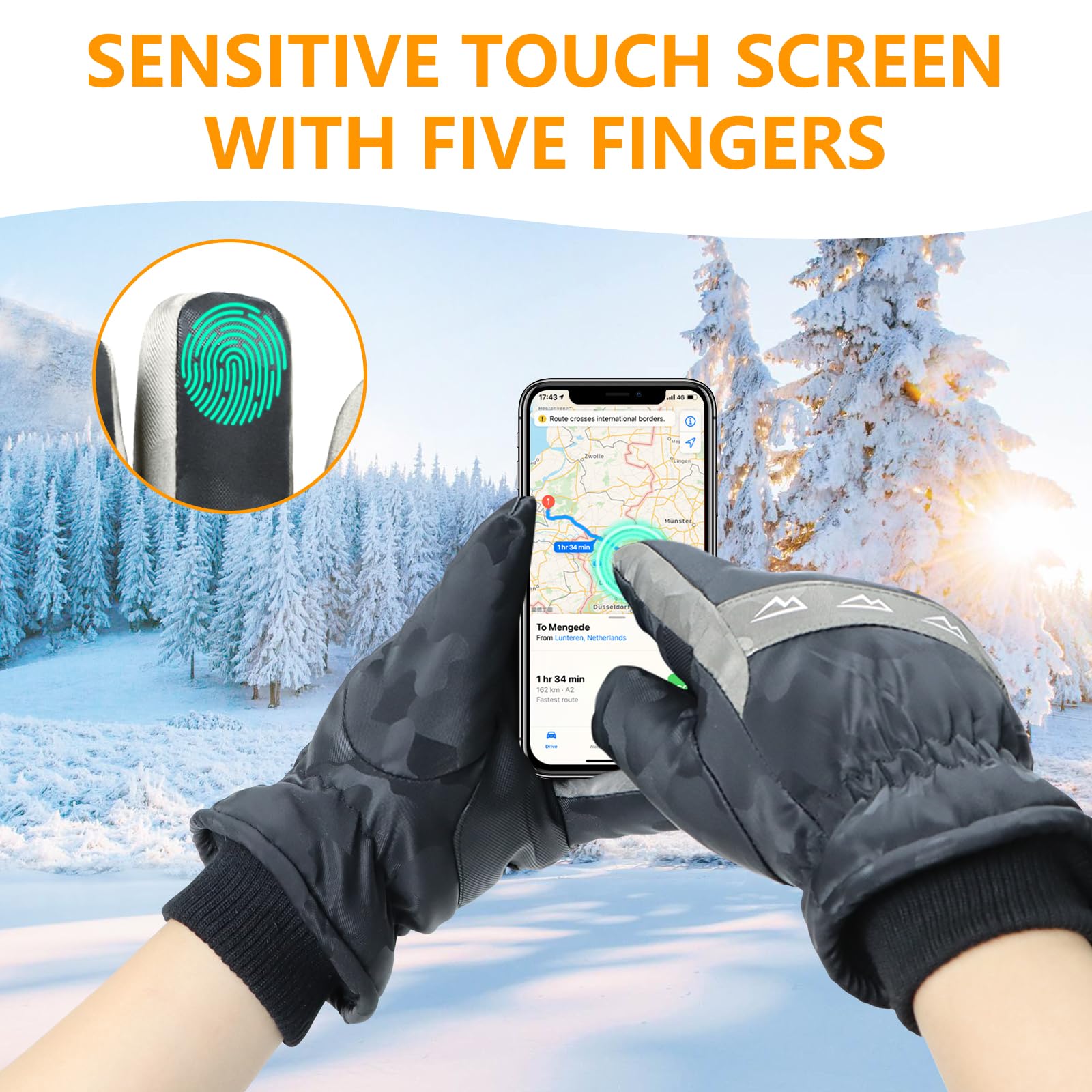 seenlast Gants Chauffants Homme Femme, Gants Chauffants Fins avec Batterie 7,4V 2200mAh Rechargeable, 3 Températures Réglables, Écran Tactile, Heated Gloves Chauffe Mains pour Ski Moto Randonnée