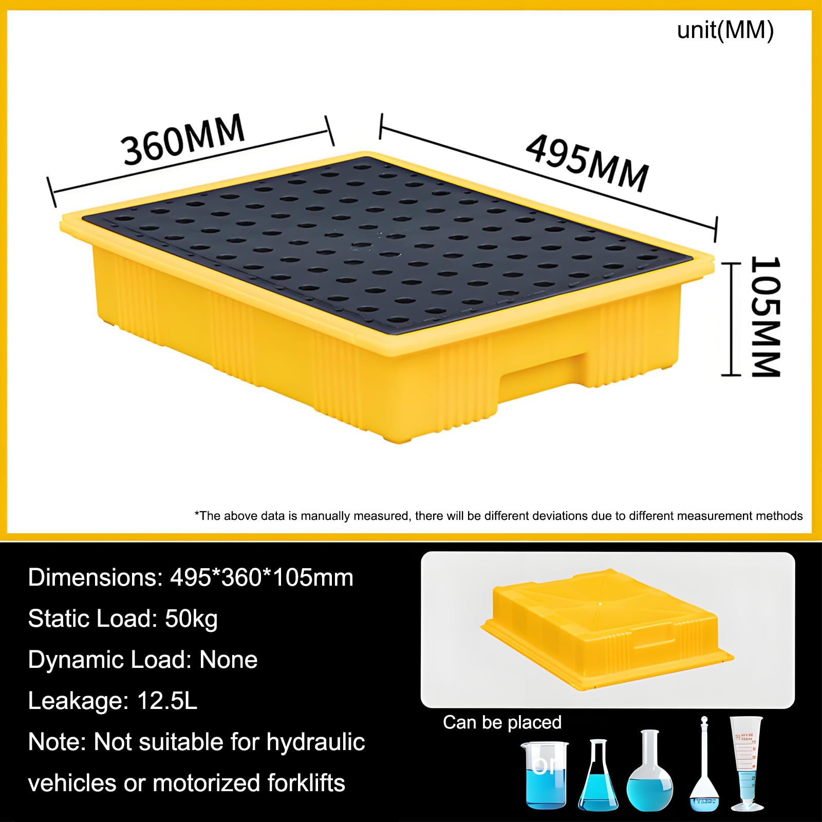 Générique Bac de rétention étanche pour déversements d'huile, Plateau emboîtable pour fûts avec Drain pour Stockage Industriel, Plateforme de rétention 50 x 36 x 10 cm pour Garage et Atelier