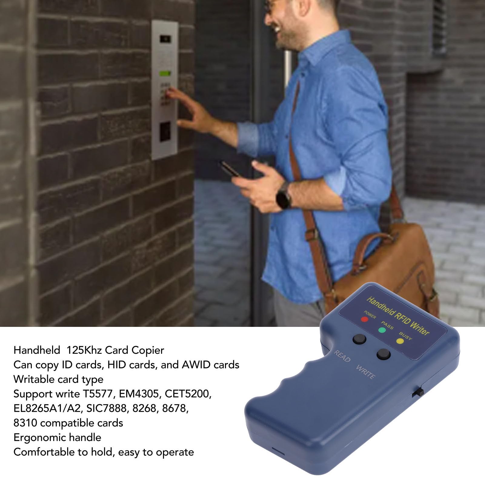 Copiadora Fob, Lector Escritor de Copiadora RFID de Mano de 125 Khz, Duplicadora de Tarjetas de Identificación Portátil EM4100 + 5 Tarjetas Blancas + 5 Llaveros Grabables