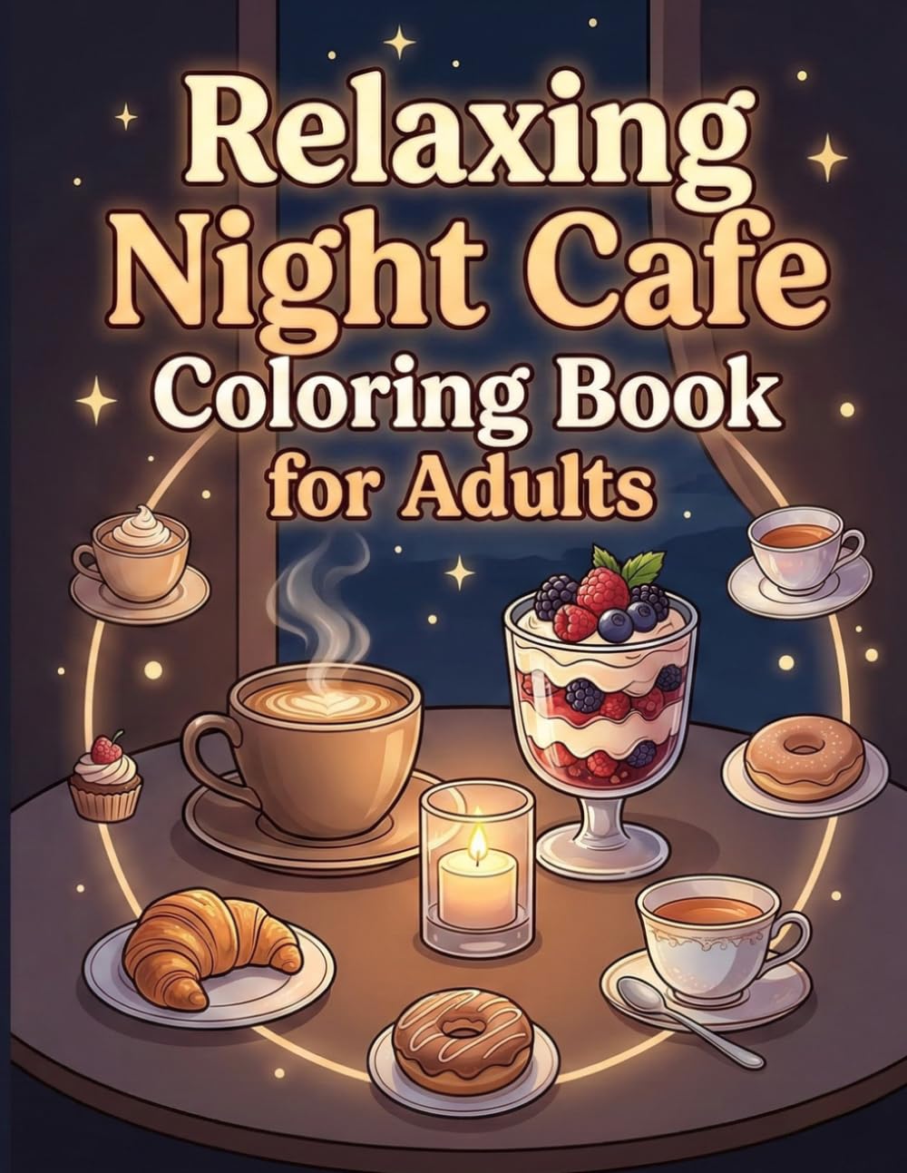 Relaxing Night Cafe Coloring Book for Adults: Bold and Easy Cozy Coffee & Dessert Designs to Relieve Stress, Unwind Your Mind, and Enjoy Quiet Evening Moments
