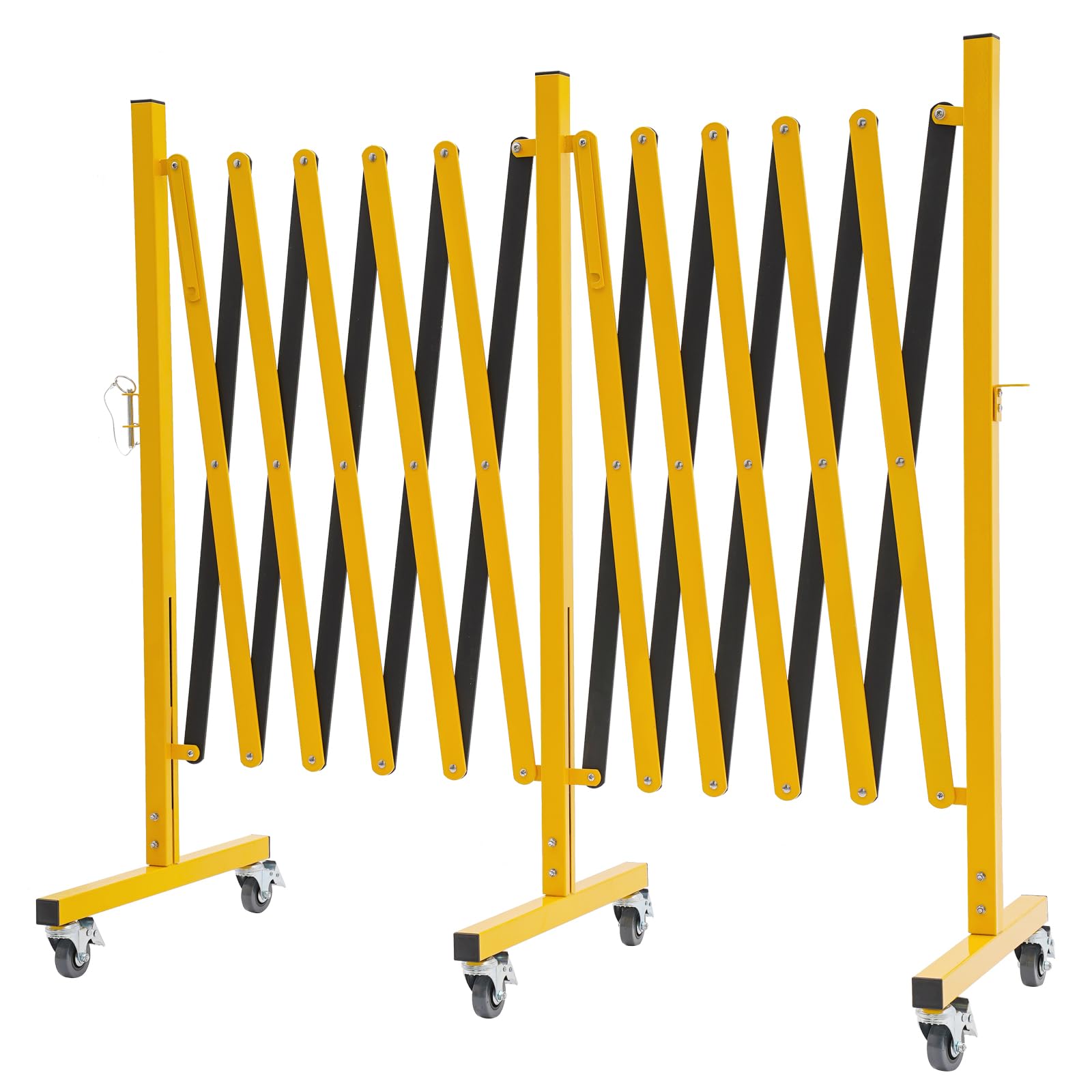 Eleeferri Industrial Expandable Metal Barricade Gate Outdoor, 16FT Folding Security Gate, Expandable Mobile Barricade, Retractable Safety Barrier with Wheels, Adjustable Traffic Fence for Yellow Black