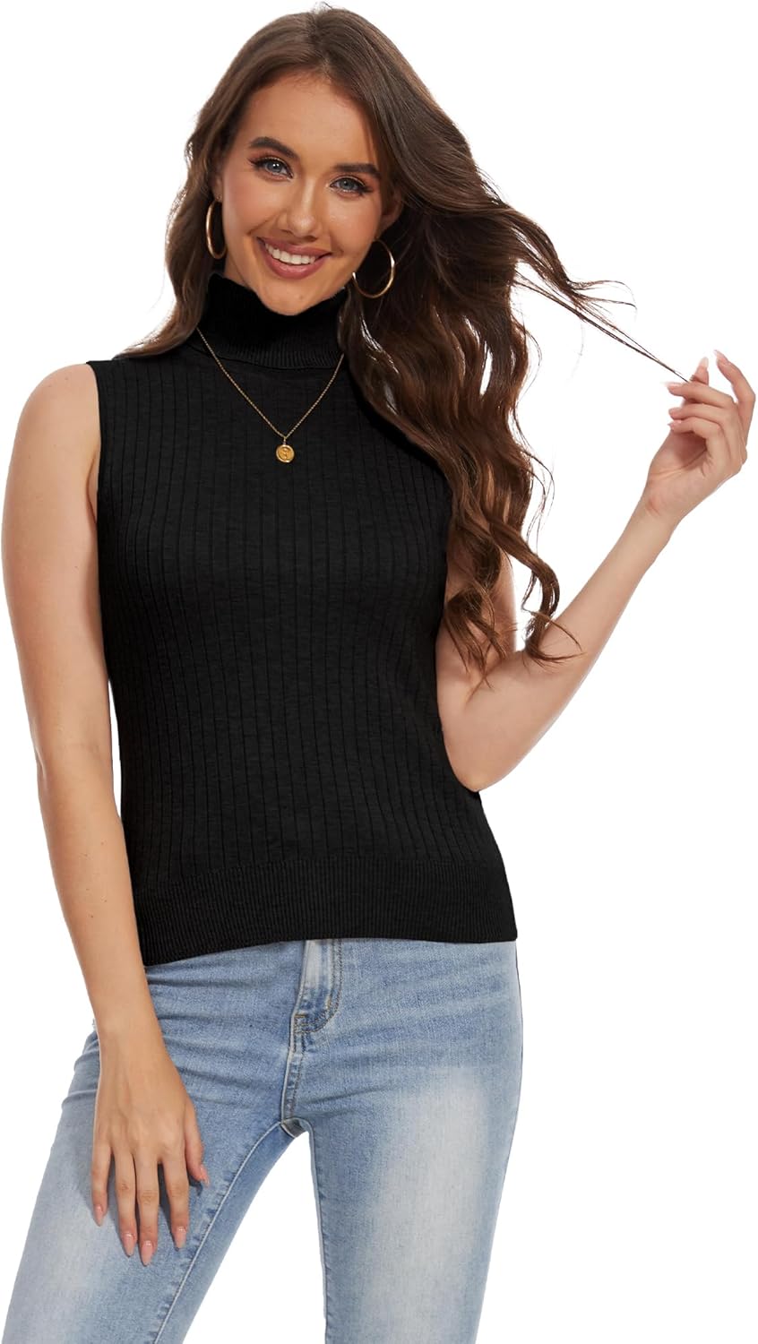 INKOFF Sleeveless Mock Neck Turtleneck Knit Tops Women Dressy Casual Sweater Vest Business Work Tank - Image 4
