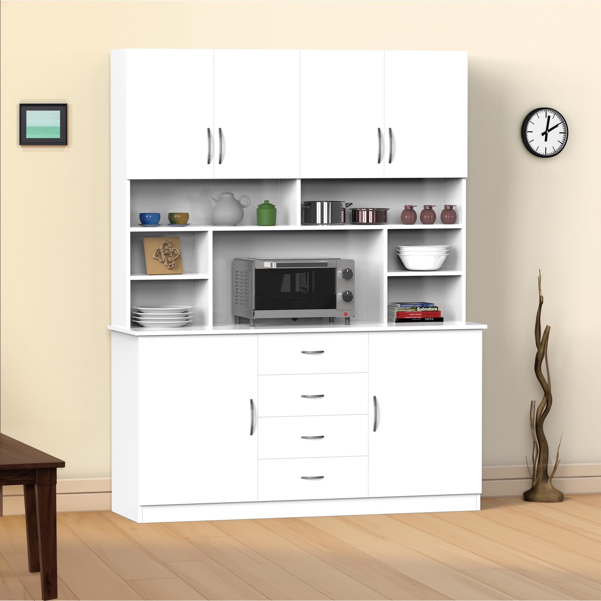 NEEHV HOME Liam Wooden Crockery Cabinet for Kitchen | Dining Room Display and Storage Unit (Frosty White, 48 X 153 X 195)-image-27