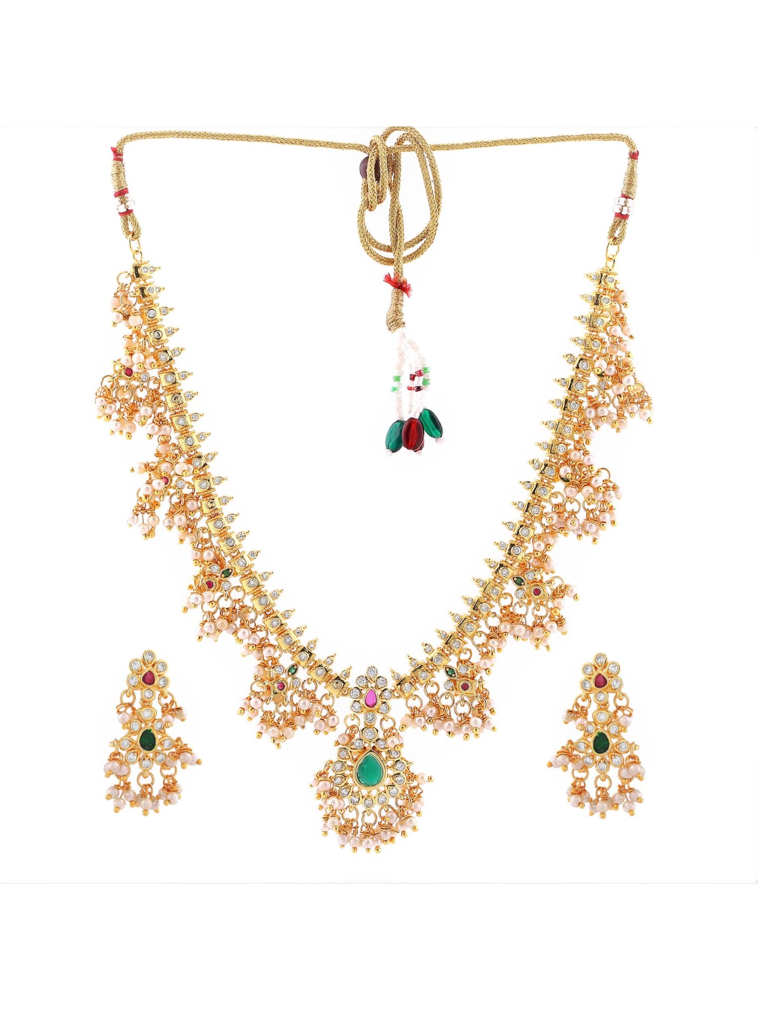 Estele Gold Plated CZ Machilipatnam Bridal Necklace Set With Pearls for Women (B09VT6ZBJ4) Amazon Price History, Amazon Price Tracker