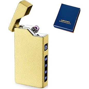 USB Electronic Lighter Electric USB Lighter Arc Lighter LED Dual Arc Lighter with Battery Indicator Windproof Plasma Lighter Electric with Gift Box Matte Gold