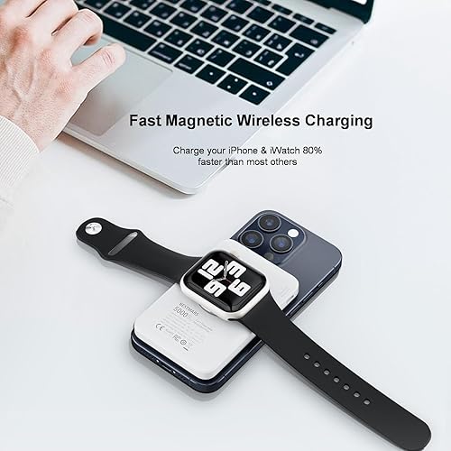 Miniatura 3 de BESTMARS Magsafe - Banco de energía magnético para iPhone y iWatch, cargador portátil inalámbrico compatible con 5000 mAh, USB C, 20 W, batería de