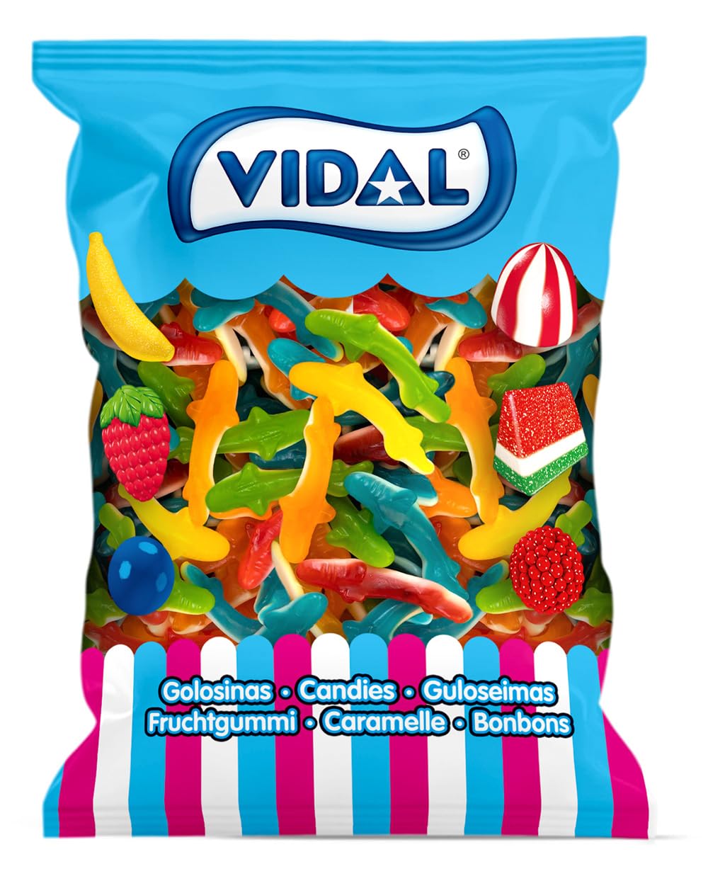Vidal Gluten-Free Jelly Sharks Fruit Flavoured Assorted Colours - 1kg Bag