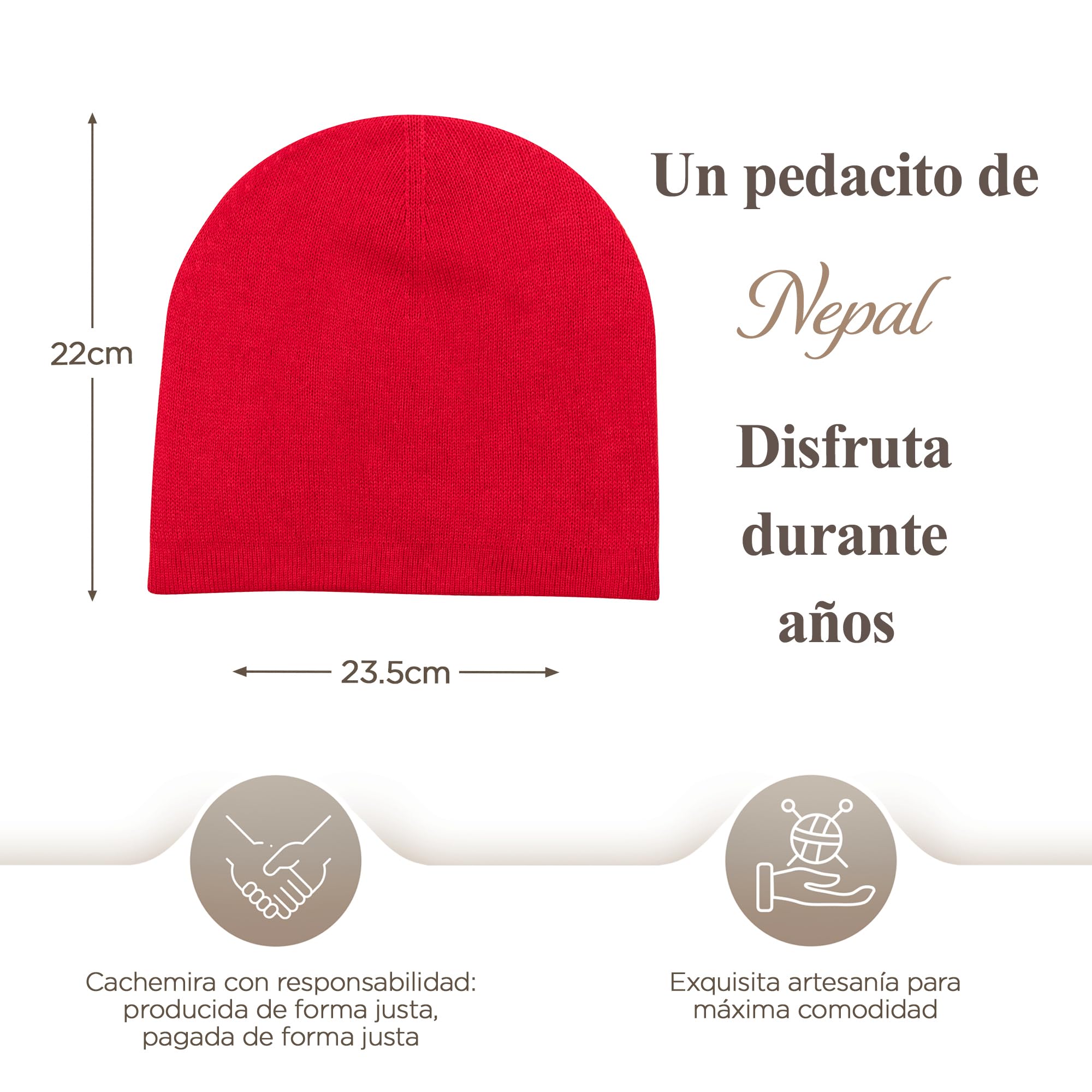 Gorro de Cachemira – Gorro Tejido a Mano con 100% Lana de Cachemira para Hombre y Mujer – Gorro Unisex, Suave Gorro de Invierno, Hecho en Nepal