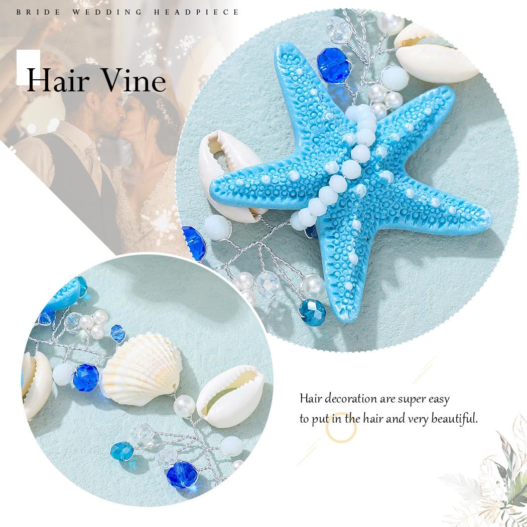 Zoestar Starfish Bride Wedding Hair Vine Silver Seashell Bridal Headpiece Pearl Beaded Beach Wedding Hair Accessories for Women and Girls - Image 4