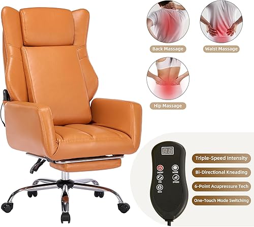 Miniatura 5 de DYHOME Silla de oficina ejecutiva con masaje y reposapiés, escritorio de tareas resistente, sillas ergonómicas giratorias con soporte lumbar, ruedas