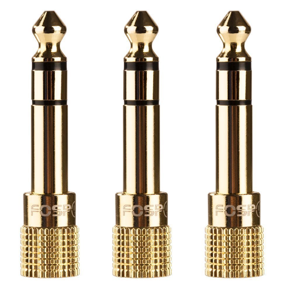 FosPower 6.35mm (1/4")オス - 3.5mm (1/8")メス (3極TRS AUX) ステレオオーディオヘッドホンジャック (ミニプラグ → 標準プラグ) 延長変換アダプター [24k金メッキプラグ] (3 パック)