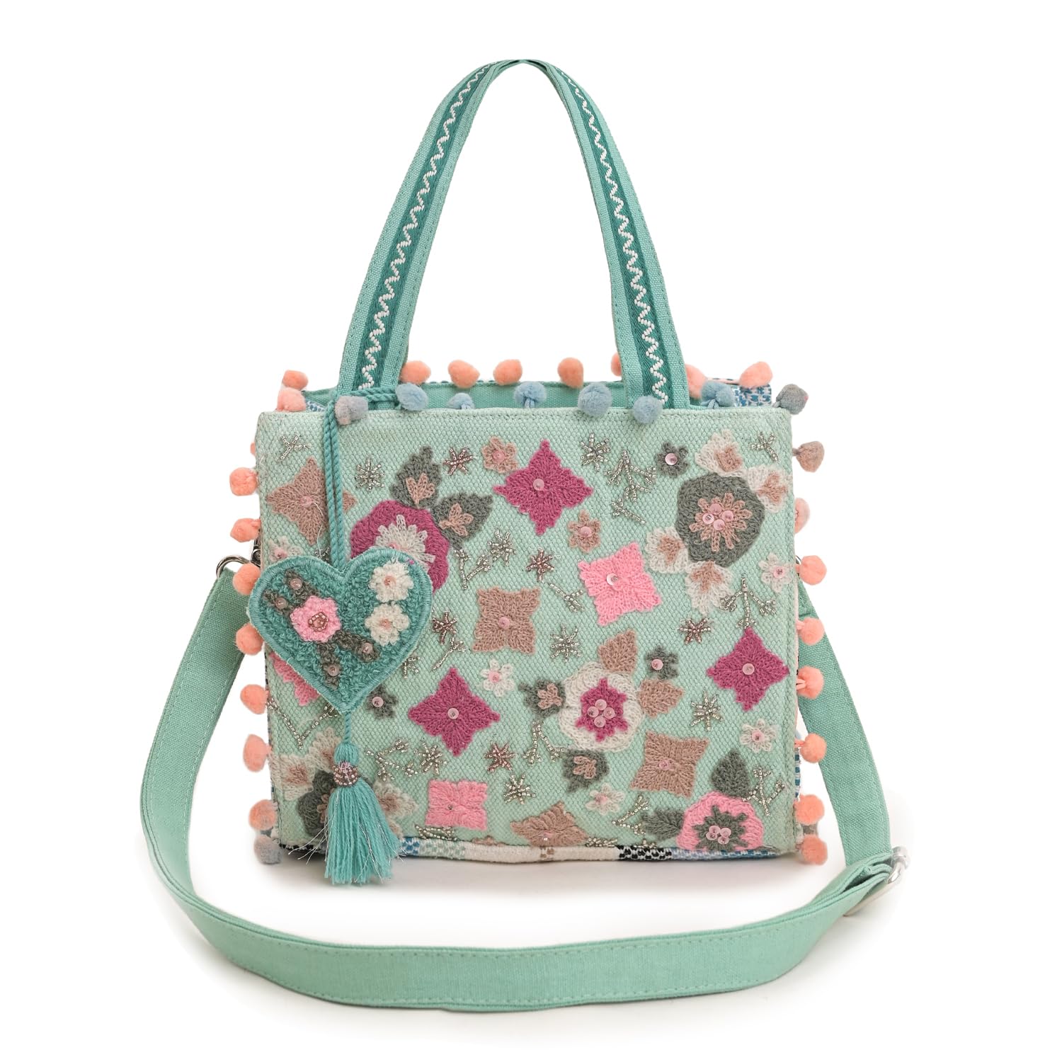 Boho GirlMini Tote Bag for Women Whimsical Jacquard Handbag with Adjustable Strap Stylish and Elegant Ladies Crossbody Shoulder Purse, Sling Bag Perfect Birthday, Anniversary and Wedding Gift