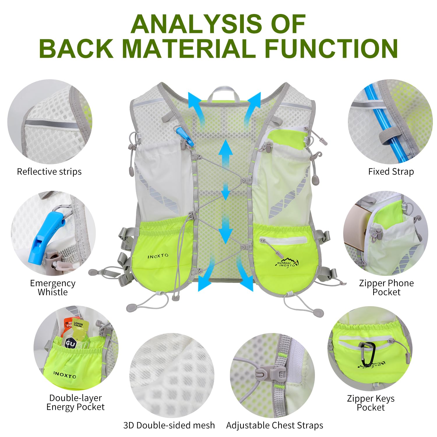 IX INOXTO Trinkweste, Rucksack, leichter Wasserrucksack mit 1,6 l Wasserblase, Tagesrucksack für Damen und Herren, verstellbare Laufweste, für Trailrunning, Wandern, Radfahren, Rennen, Marathon