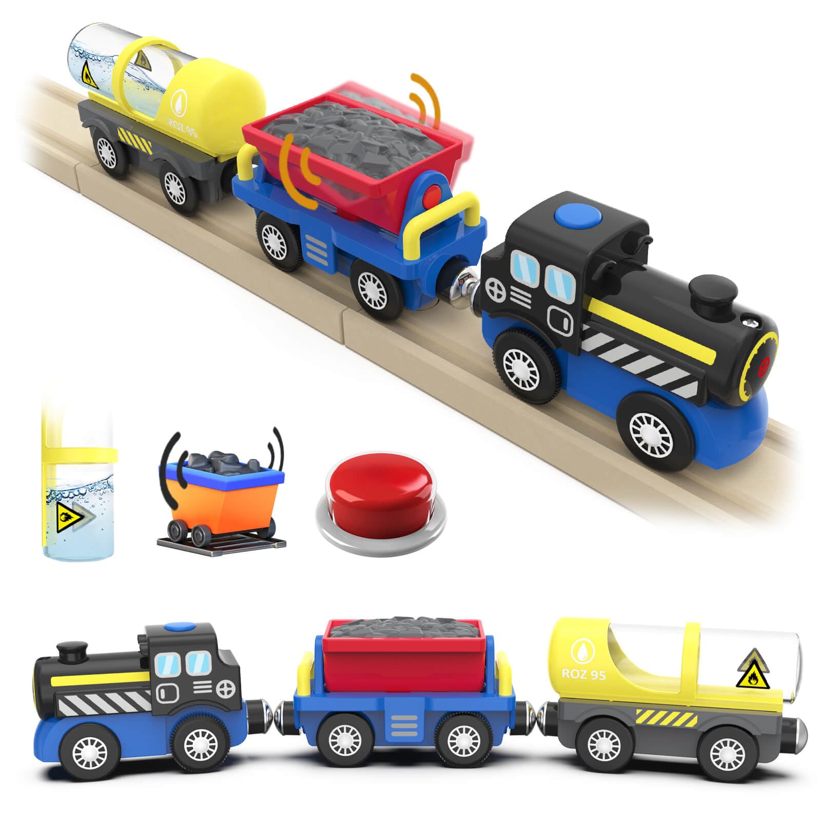 DxxD Steaming Toy Train for Children Age 3 Years Up for Kids, Battery Operated car for Wooden Track, Motorized Train Toy with Magnetic Connection, Boys Girls Gifts, Compatible with Thomas, Brio
