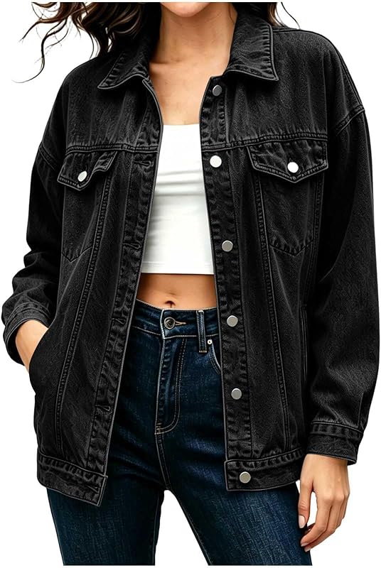 campera vaquera de gran tamaño con botones y bolsillos para mujer