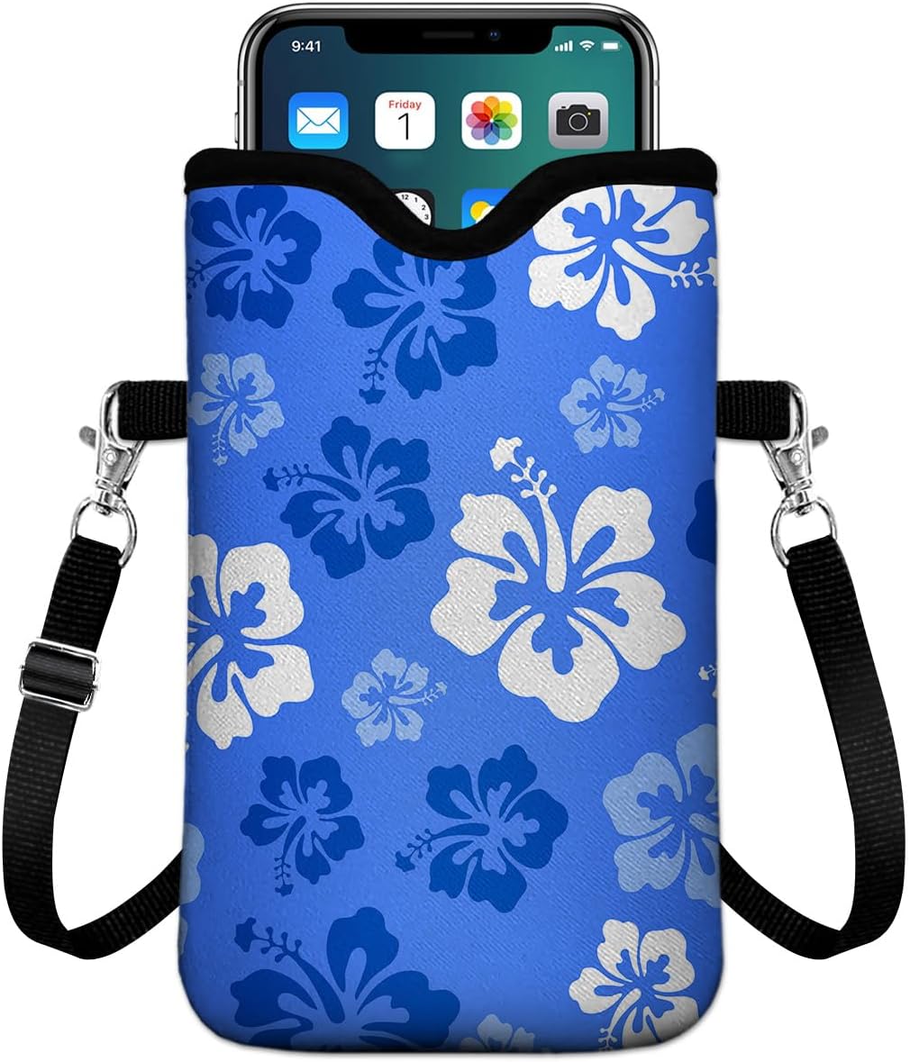 Universal Phone Sleeve Pouch with Crossbody Strap 7.6 X 4.3 Inches Shockproof Water Resistant Mobile Protection Bag-Hawaiian Floral Neoprene Phone Pouch Bag